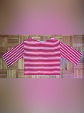 On 34th Coral Red and White Striped Boatneck Cotton Top S